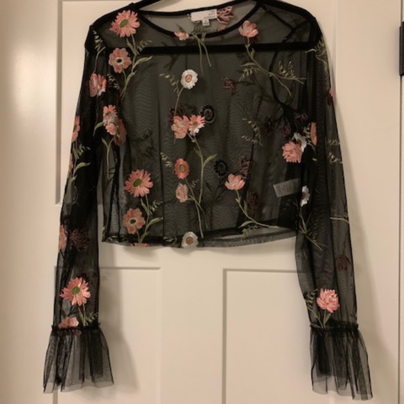 Black Floral Mesh Crop Top - Nordstroms - Picture 2 of 4